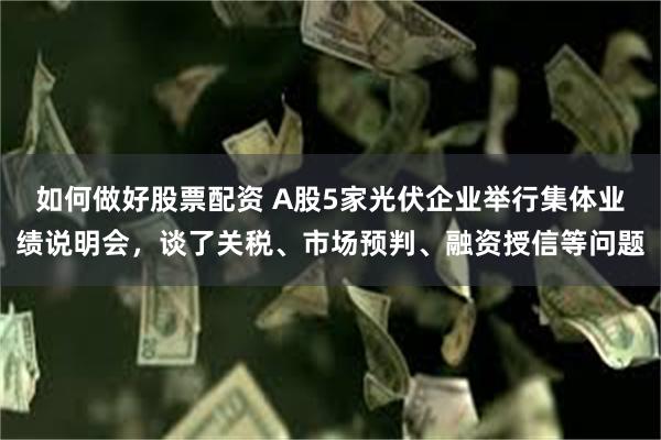 如何做好股票配资 A股5家光伏企业举行集体业绩说明会，谈了关税、市场预判、融资授信等问题