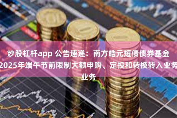 炒股杠杆app 公告速递：南方皓元短债债券基金2025年端午节前限制大额申购、定投和转换转入业务